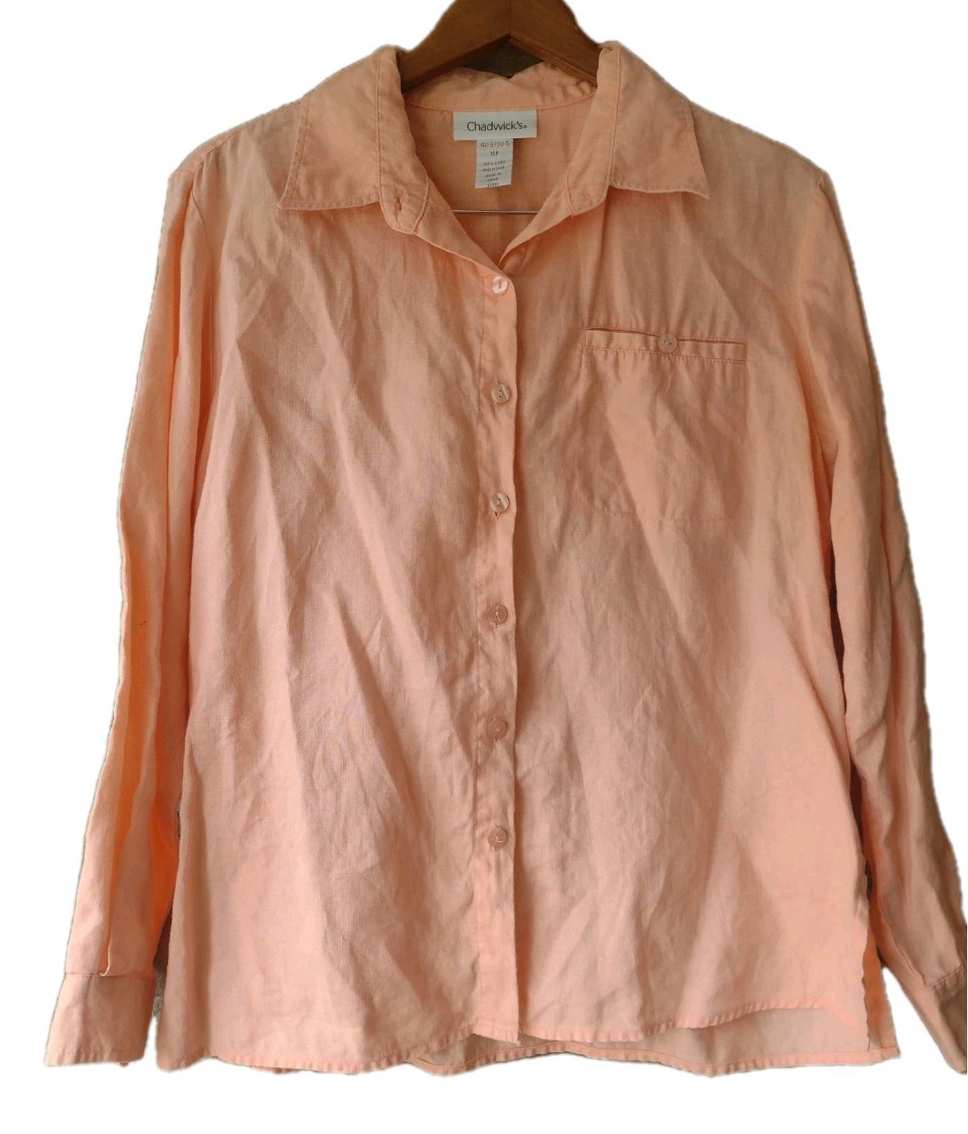 Chadwicks 100% Linen Set 10P Peach Shirt Skirt Two Piece Outfit RN107444