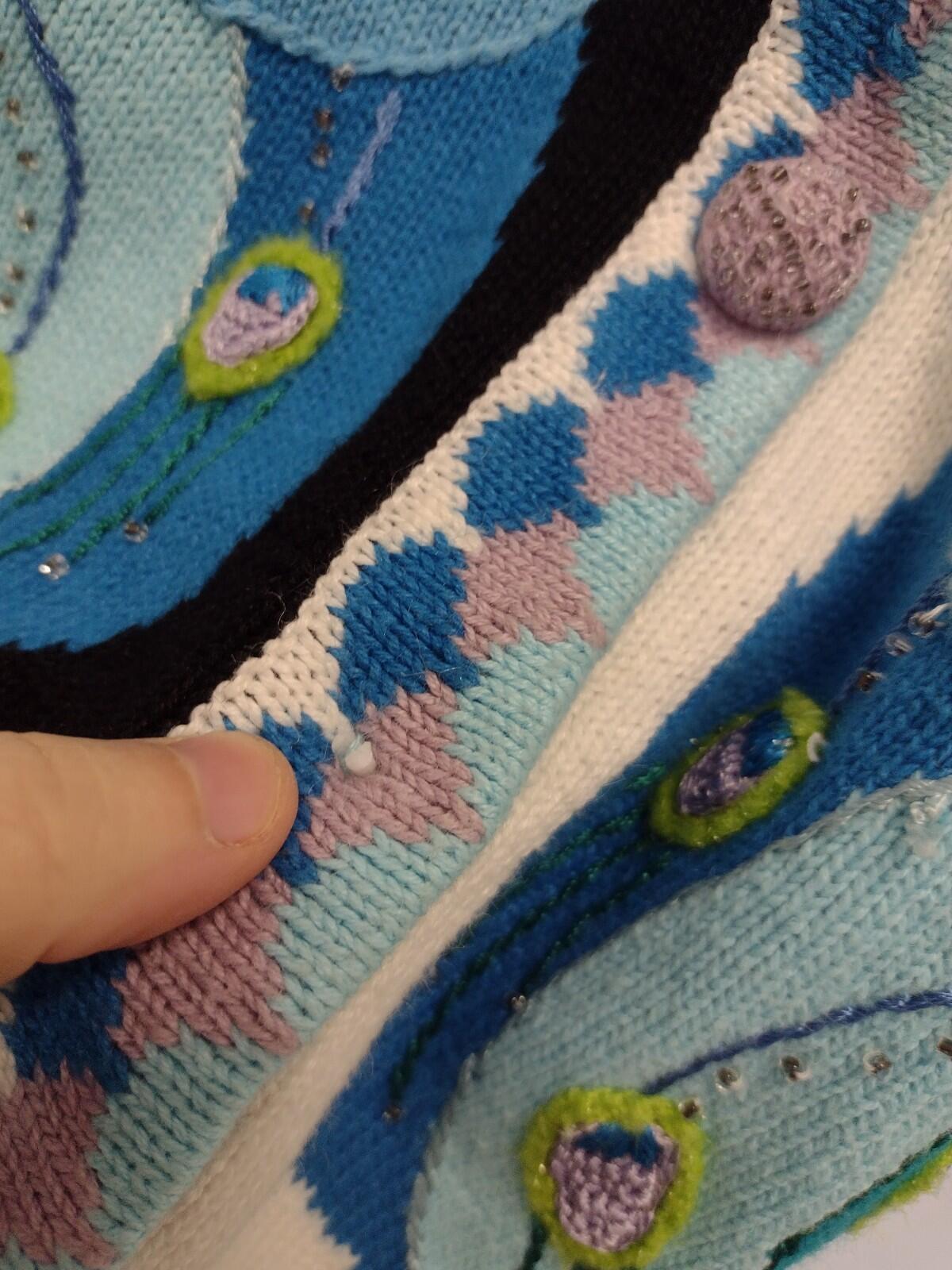 Storybook Knits Regal Plumage Peacock Cardigan L Embroidered