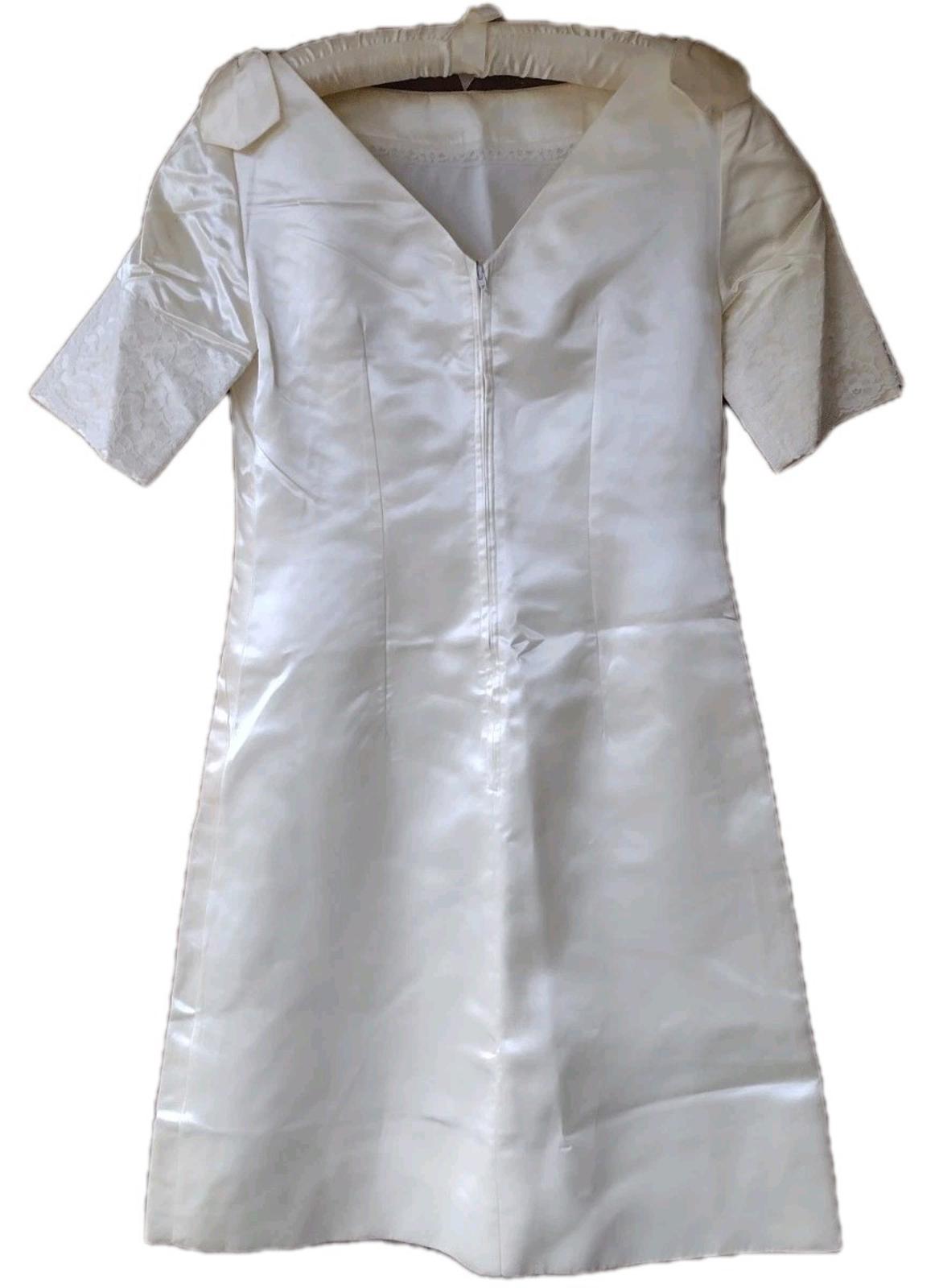 🔥 VTG 1960s Custom Catherine Chappell Ivory Satin Wedding Dress w/ Capelet