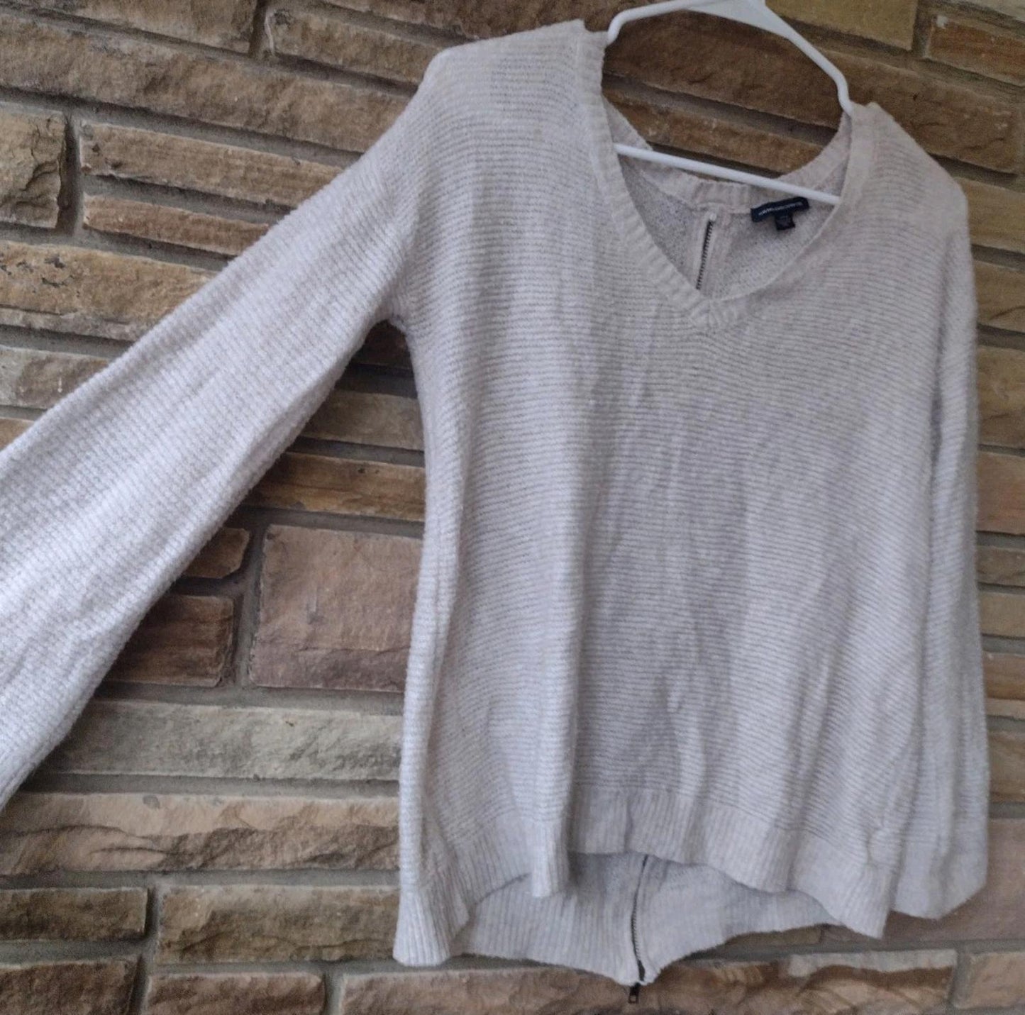 American Eagle Outfitters Sweater Womens S Beige Green Knit Zipper Back
