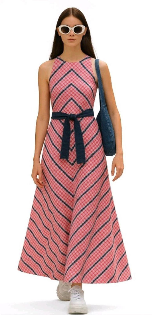 Vintage 60s Toby Tanner A Line Gingham Maxi Dress Cottagecore Flower Child XS/S