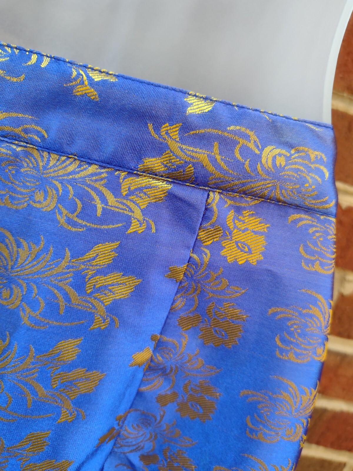 Soho Village Wear Wrap Maxi Skirt Blue Gold Floral Brocade Chinoiserie Boho M