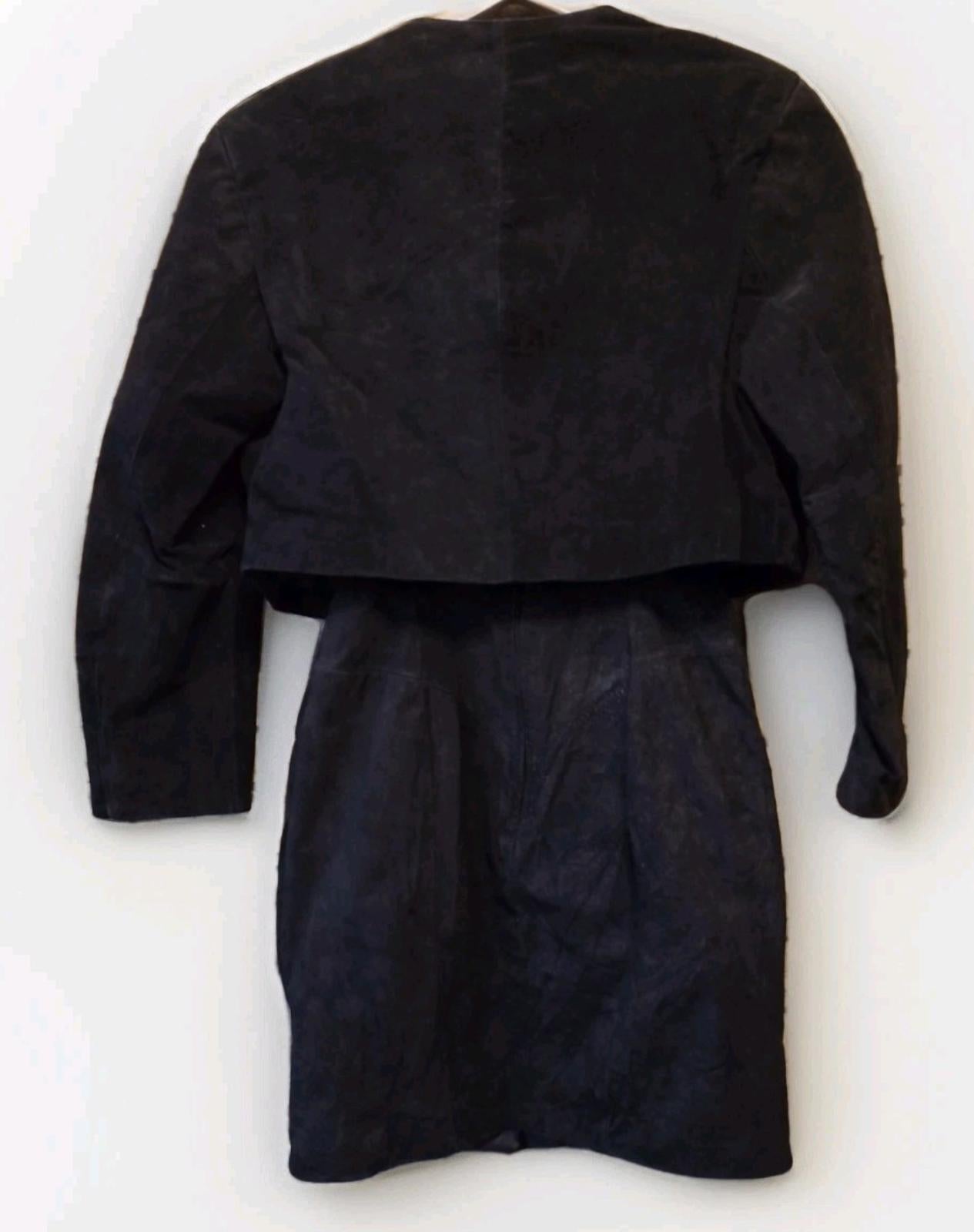 Vintage Wilsons Black Suede Dress & Cropped Jacket Set Korea RN 68426 69426