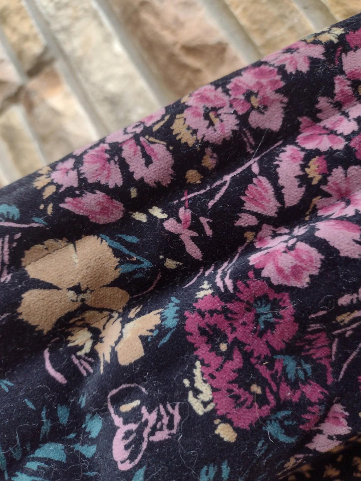 Vintage 80s Quilted Velvet Floral Jacket Toggle Buttons Mandarin Collar Lot 9/10