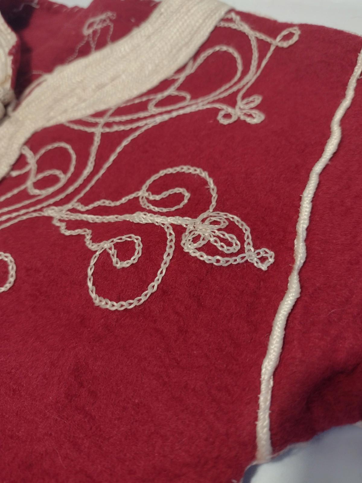 Antique Central Asian Child Chapan – Hand-Embroidered Felted Red Wool Robe