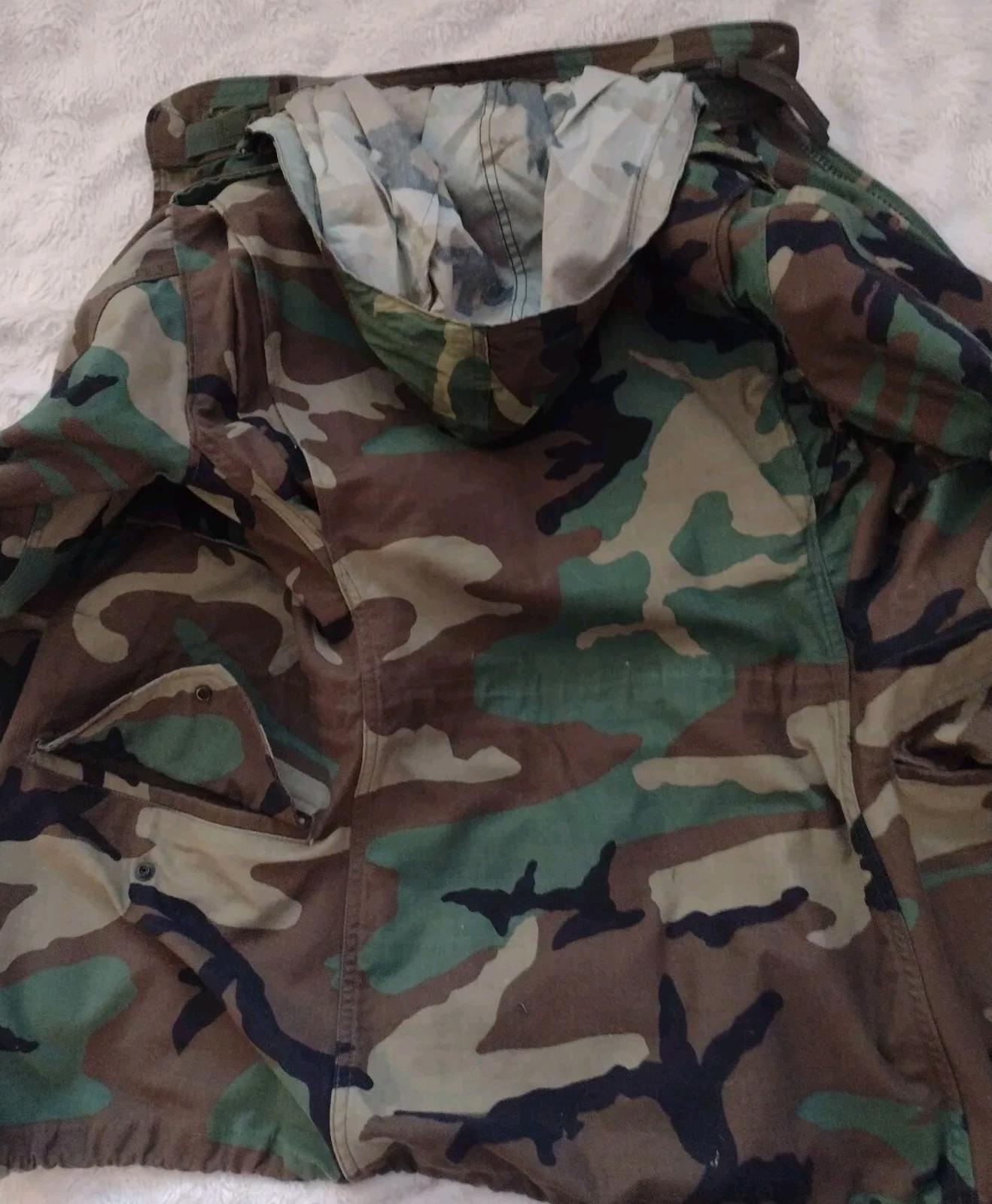 1989 US Military Cold Weather Coat XS-Long Camo YKK Zip Hood McQuinn Label