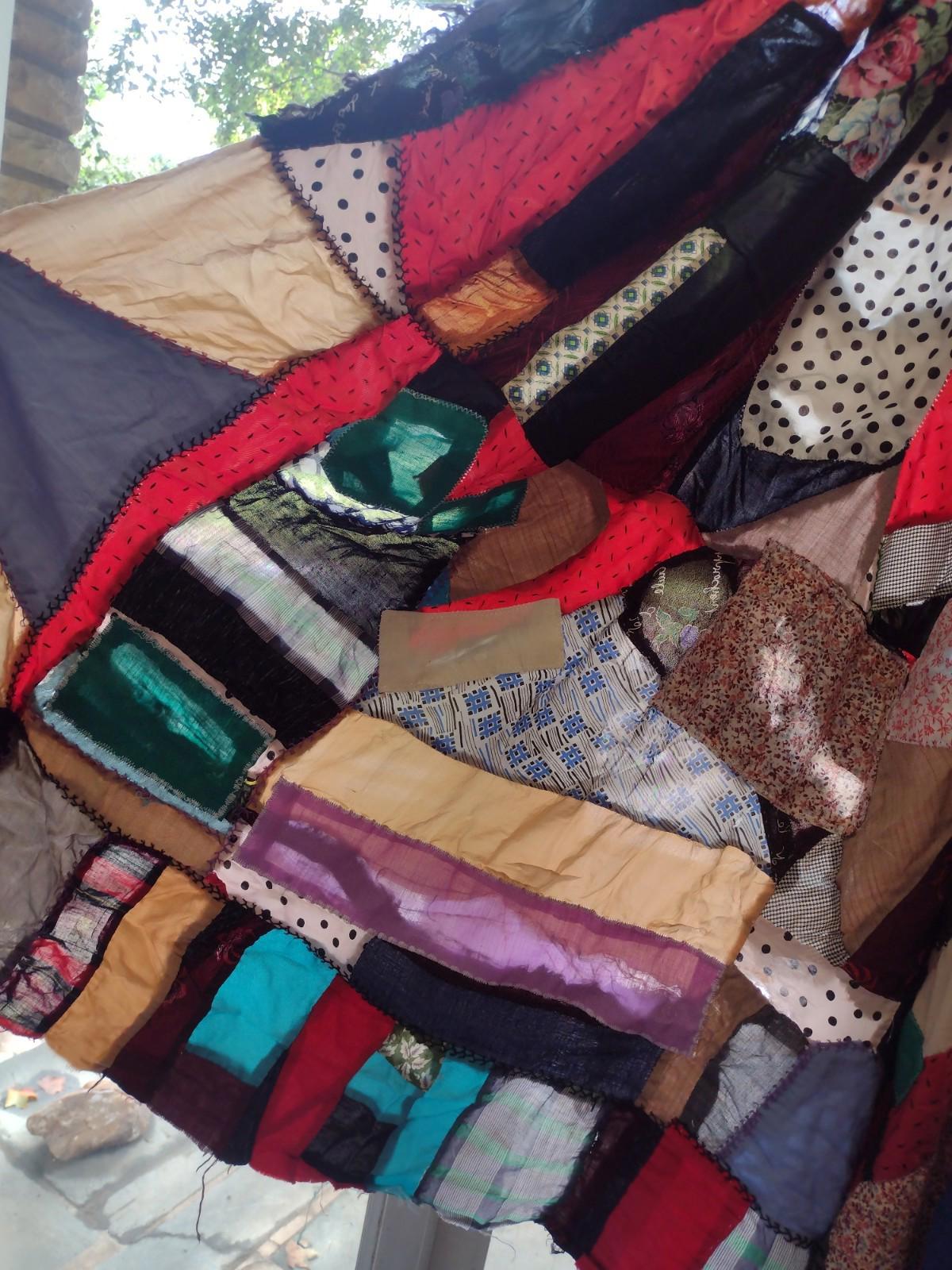 Vintage Crazy Quilt Topper 10x6 ft 1930s–50s Patchwork Curtain Panel Potential