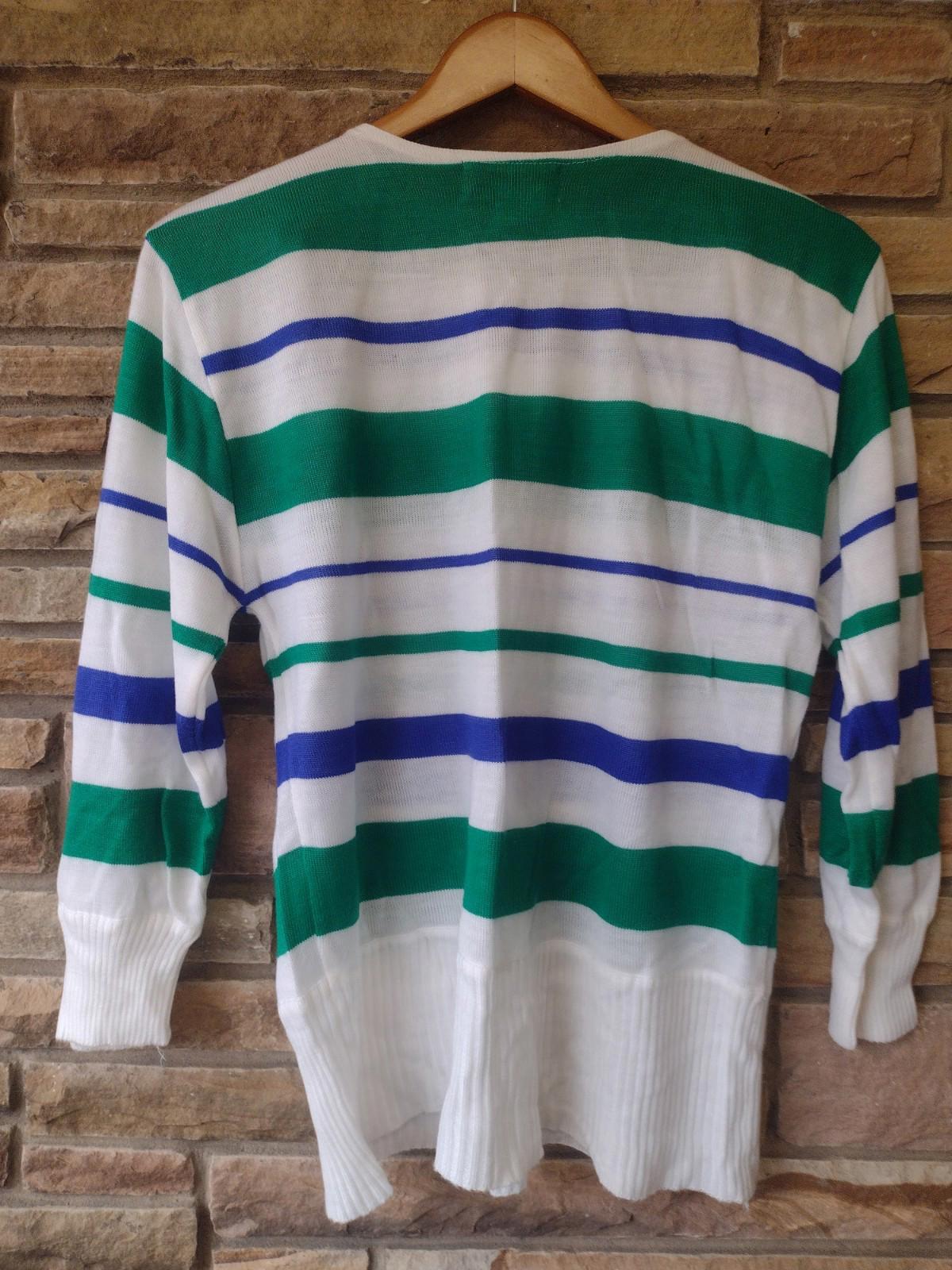 VTG 70s Kathryn Conover Sailor Collar Nautical Sweater M Hong Kong Blue Green