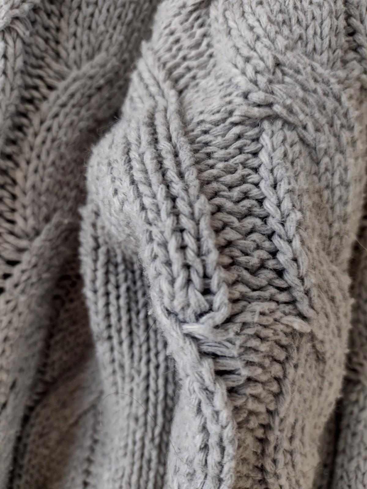 Hand Knit Gray Cable Knit Sweater Wool Blend Artisan Made Chunky Fisherman M/L