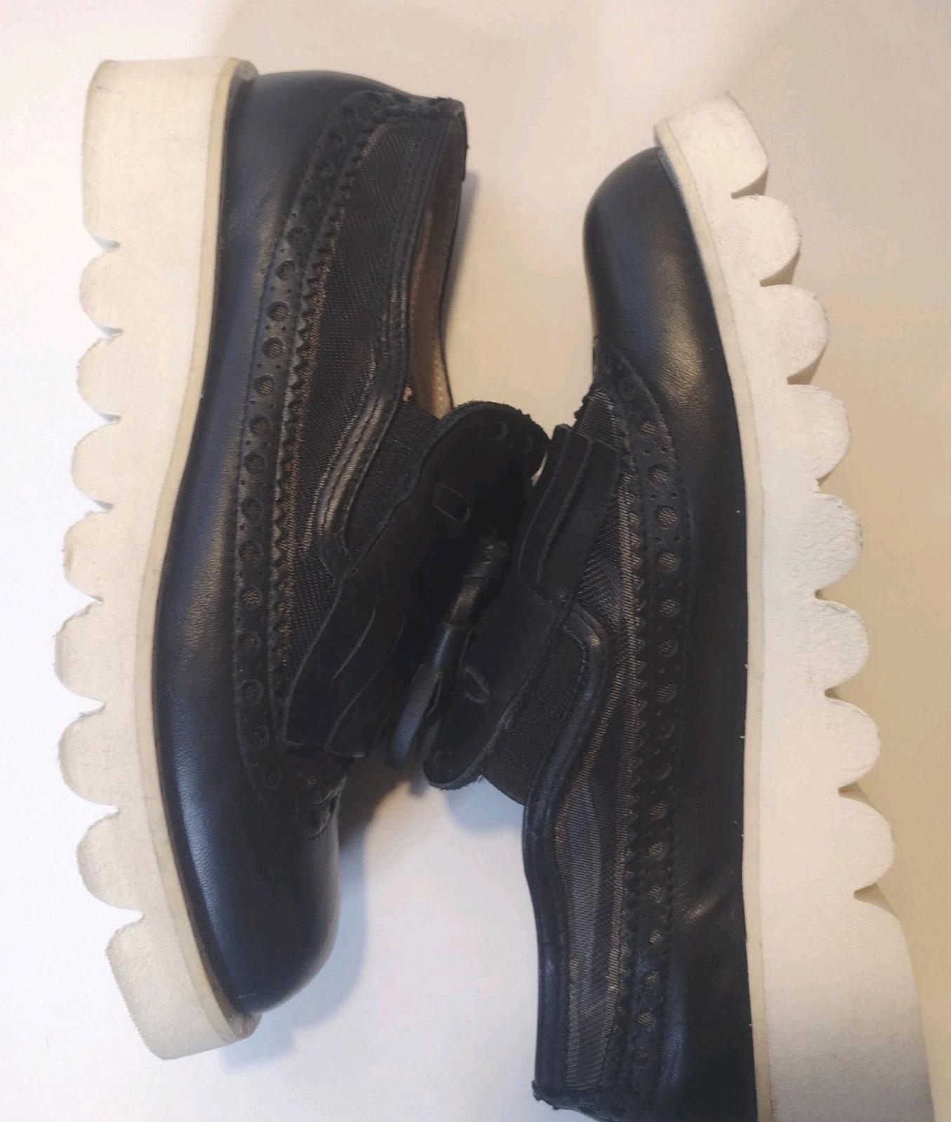 Giordana F Italy Black Leather Tassel Loafers Mesh 1.5in Platform Size 6.5‑7