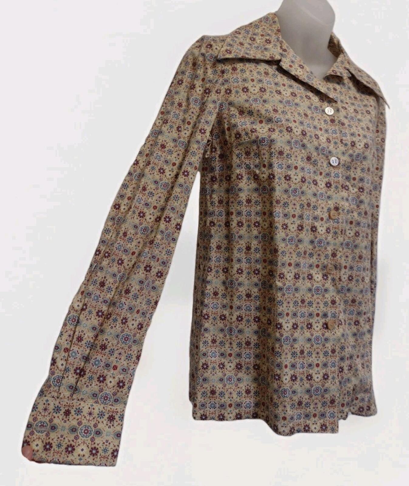 VTG 70s Handmade Calico Floral Pearlized Button Blouse M