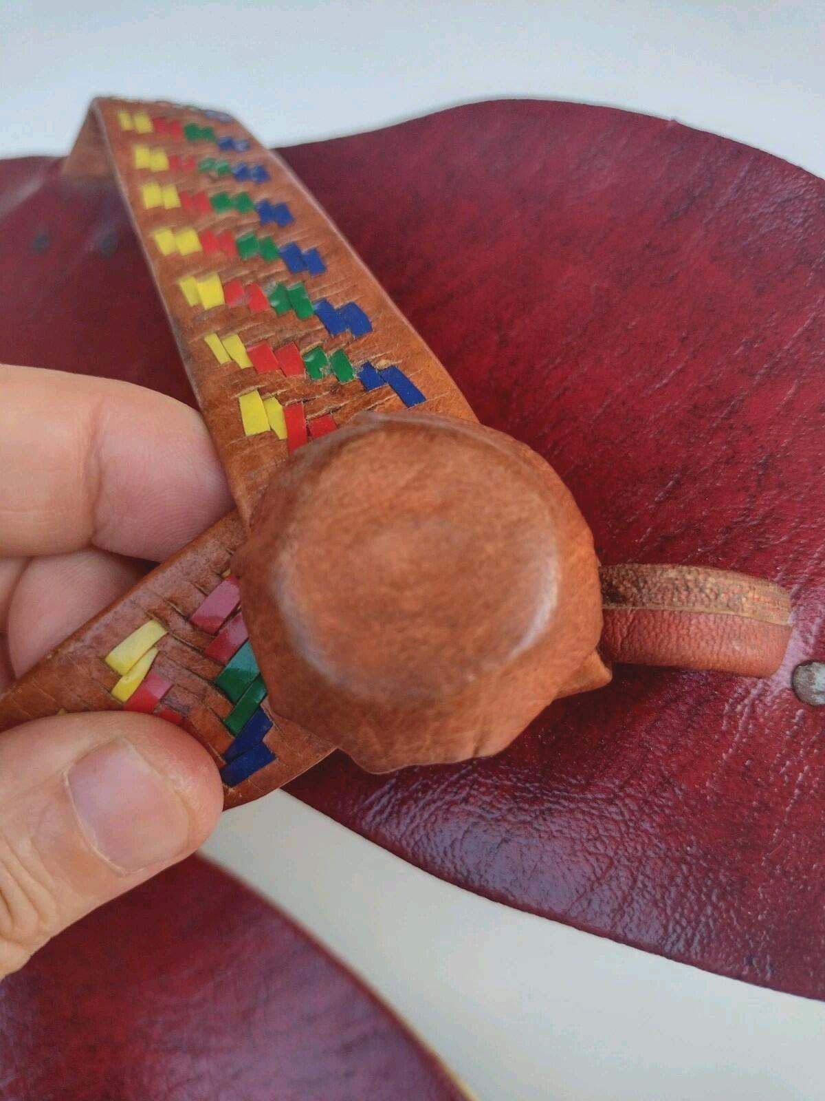 VTG 70s Handmade Indian Leather Sandals Boho Festival Woven Artisan Flip Flops 9