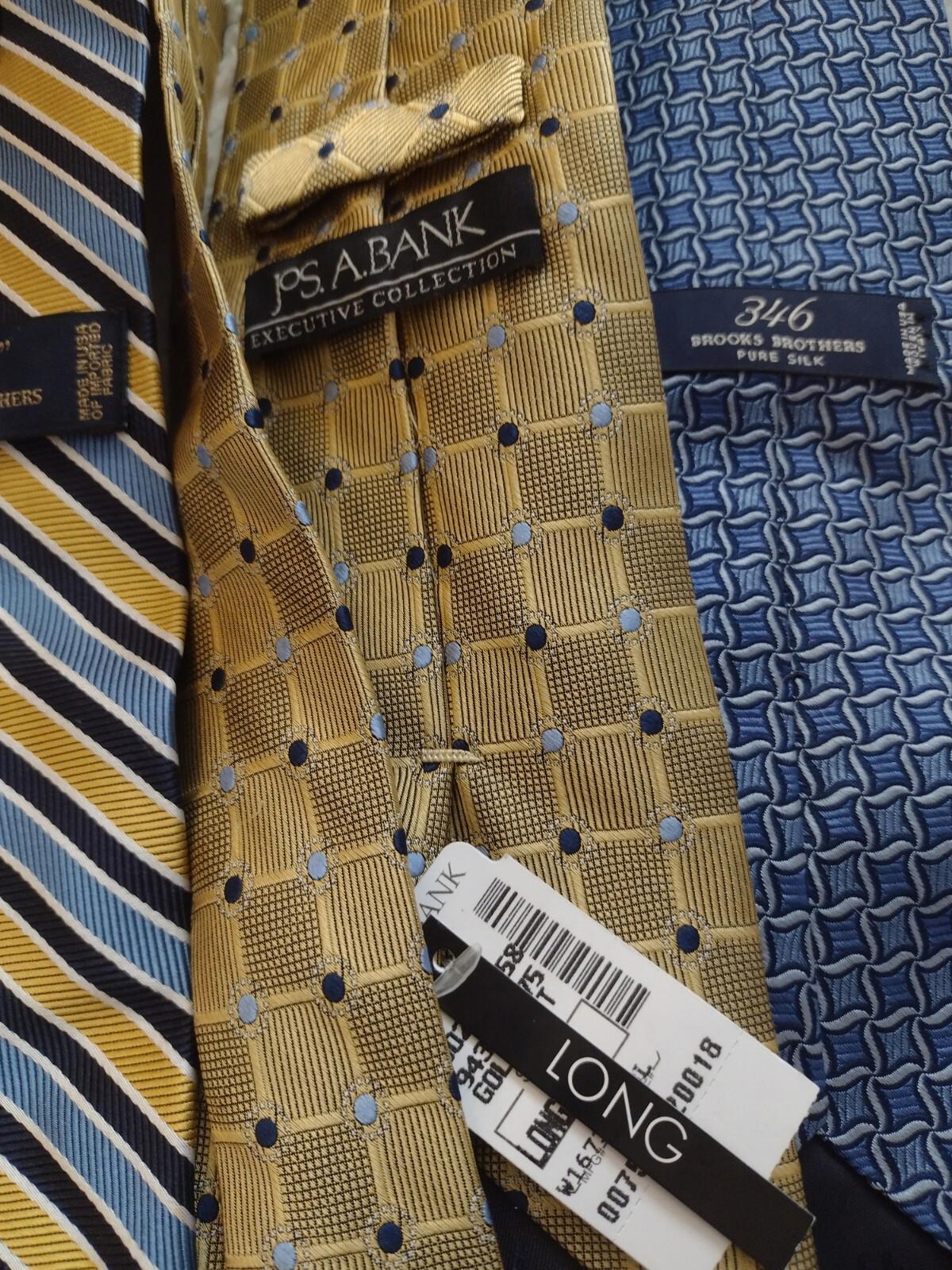 Lot Of 5 Designer Silk Ties Blue & Yellow Brooks Bros., Jos. A. Bank, Josh Bach