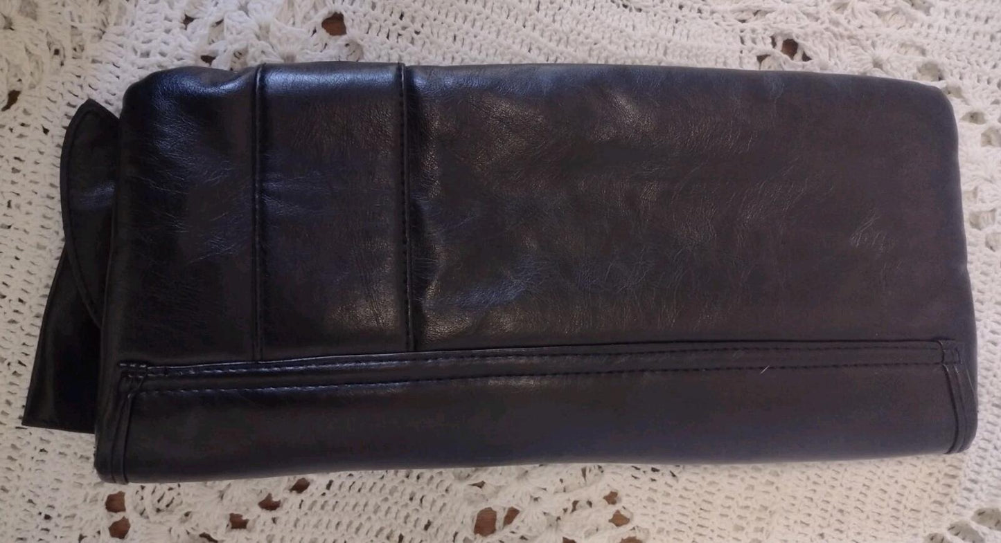 Vintage Black Faux Leather Bow Clutch & Matching Belt Set 80s 90s Evening