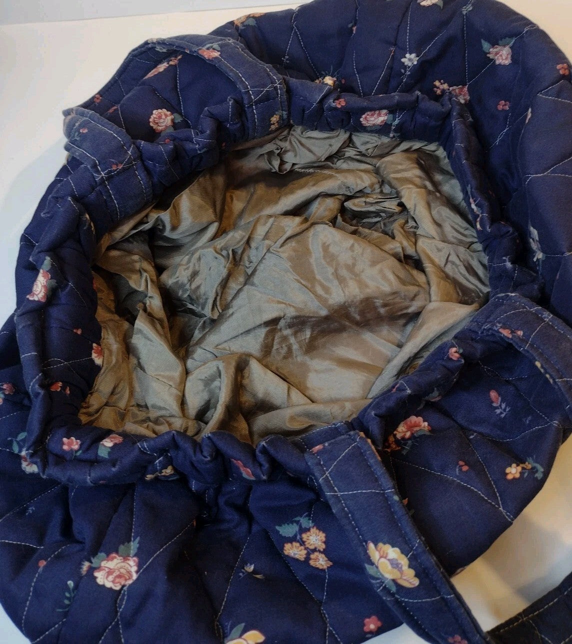 VTG 80s Quilted Craft Tote Bag Hinged Frame Knitting Sewing Floral Handmade