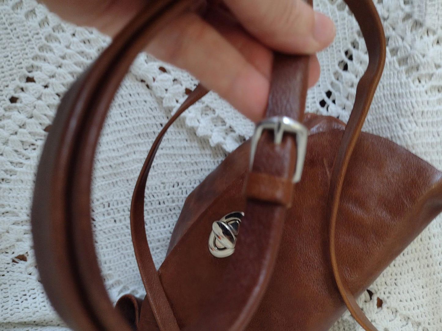 Vintage 80s Handmade Leather Crescent Crossbody Bag Falcon Crest Turn Lock