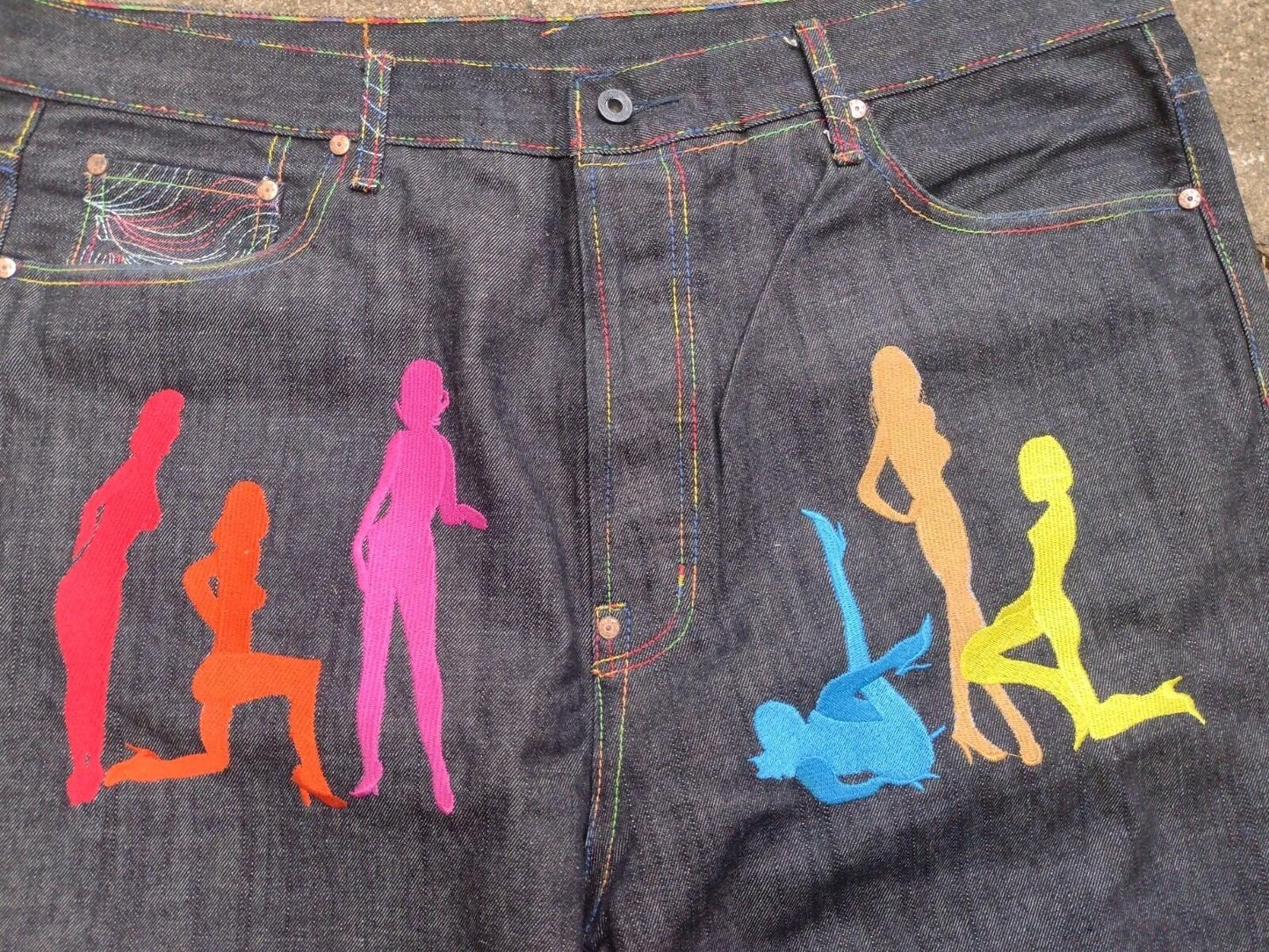 42/32 Rare RMC Ksohoh Embroidered Rainbow Stitch Jeans Japan