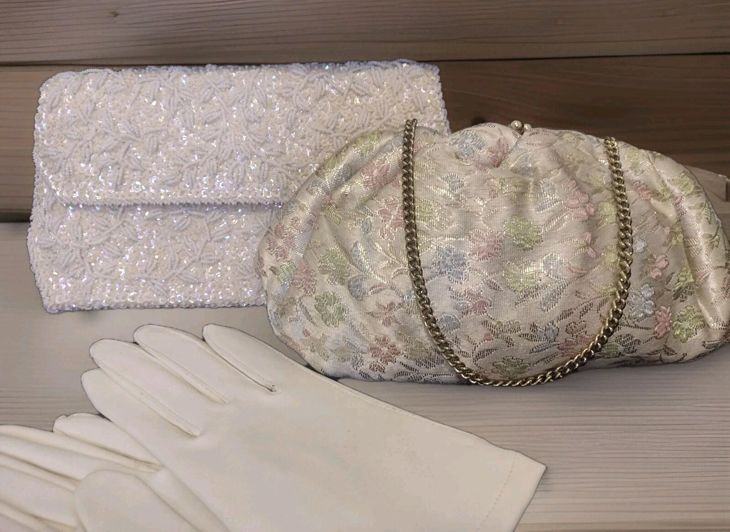 VTG 50s 60s Brocade & British Hong Kong Beaded Clutch Lot w Van Raalte Gloves