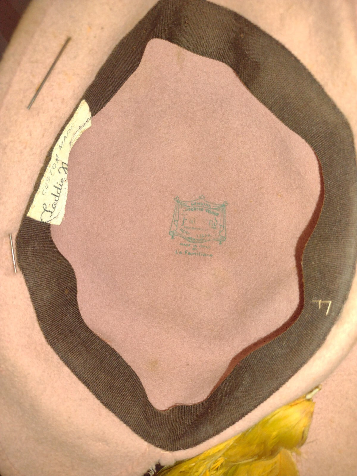 Vintage 1920s 1930s Custom Cloche Hat Velour Felt Feather Art Deco Flapper