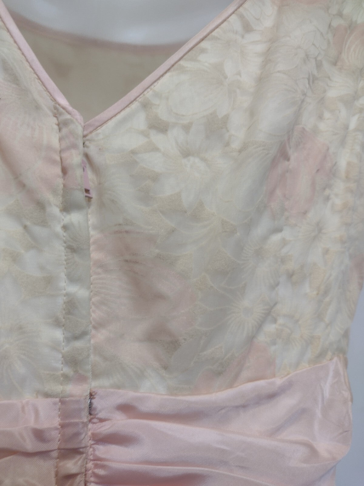 VTG 1960s Handmade Floral Chiffon Party Dress Pink Ivory Tea Garden Wedding M