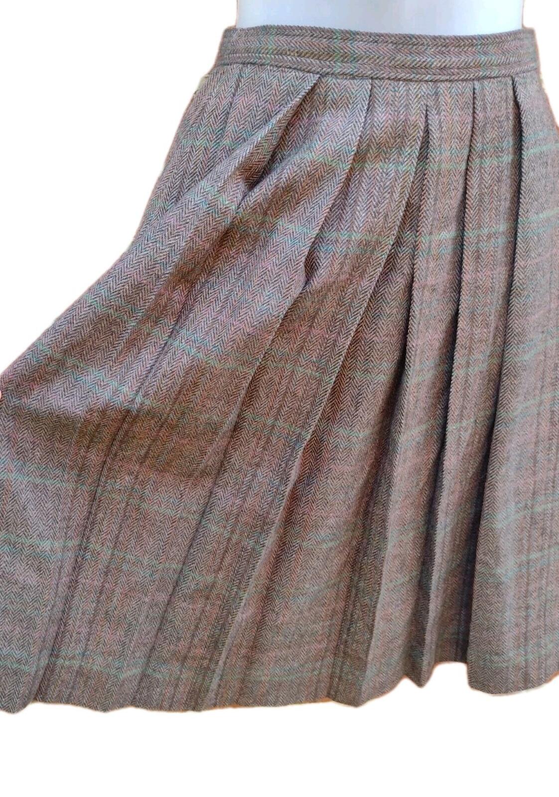Vintage 70s Austin Hill Wool Tweed Skirt Pleated Preppy Academia Brown USA8
