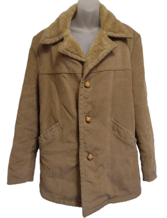 Vintage 70s Corduroy Ranch Jacket Faux Shearling Lined English Squire USA Sz 40