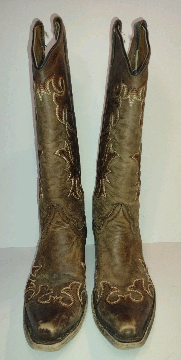 Circle G Cowboy Boots Womens 7 Brown Leather Western Snip Toe Embroidered Mexico