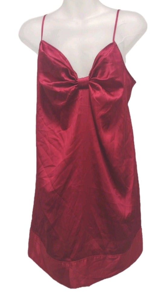 Victoria's Secret Satin Chemise Slip Dress M Red Coquette Bow Look Babydoll