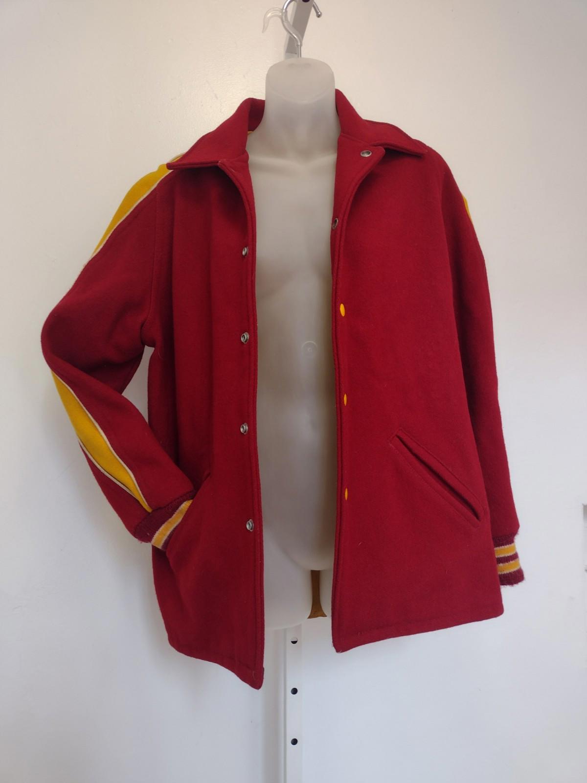 Vintage Kaye Bros Cougar Band Award Jacket Wool Red Gold Lined Men’s Small