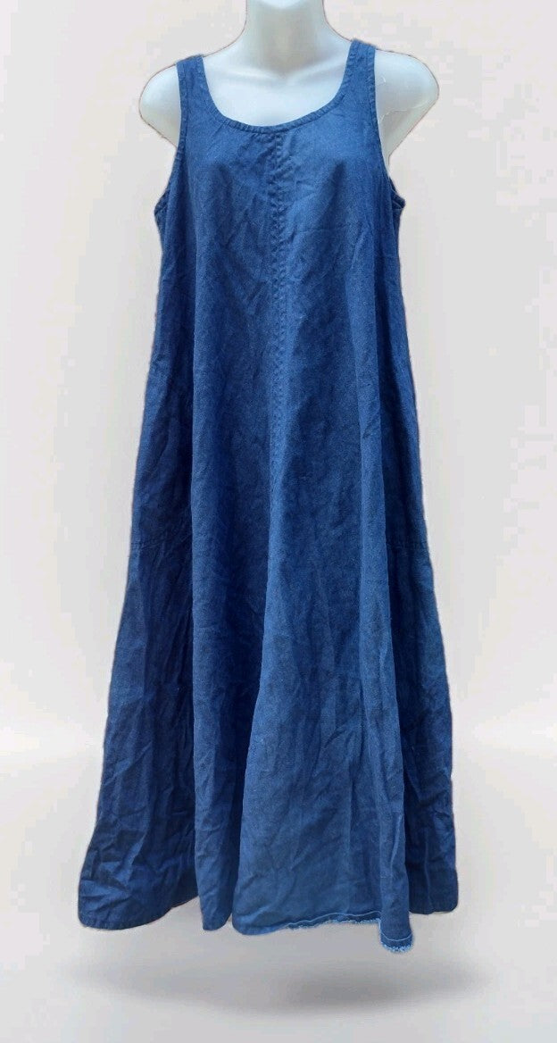 Handmade Denim Jumper Dress Womens Blue Midi A Line Pinafore Lagenlook Boho