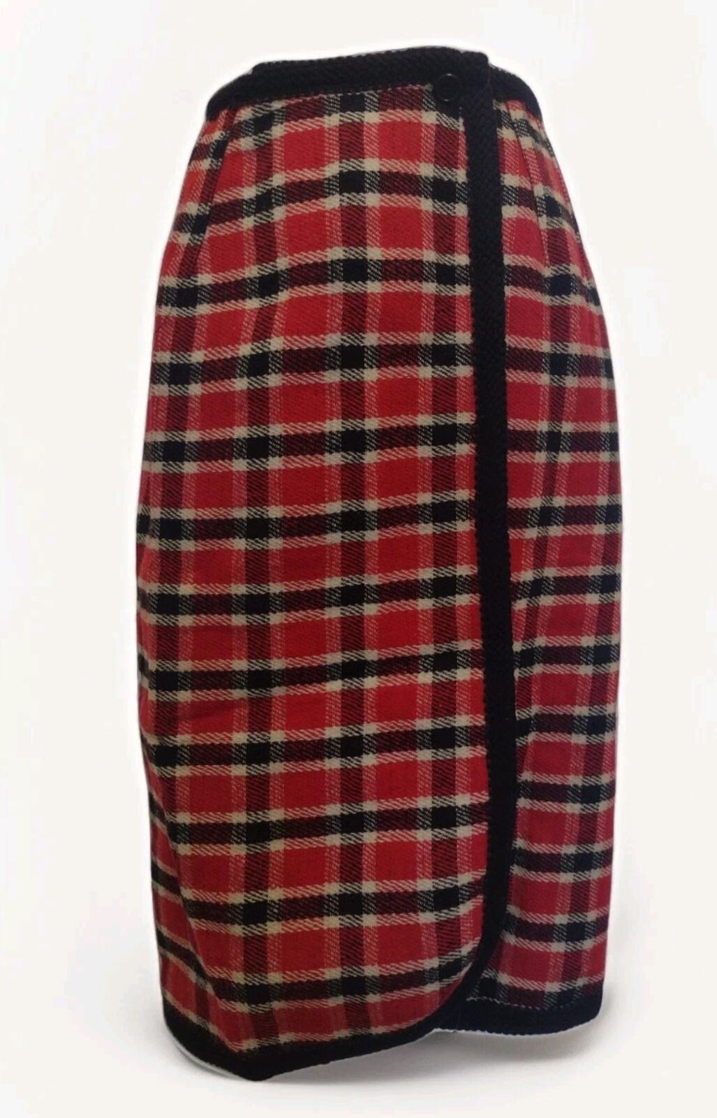 Vintage 50s Handmade Reversible Wool Wrap Skirt XS Plaid Herringbone Trimmed