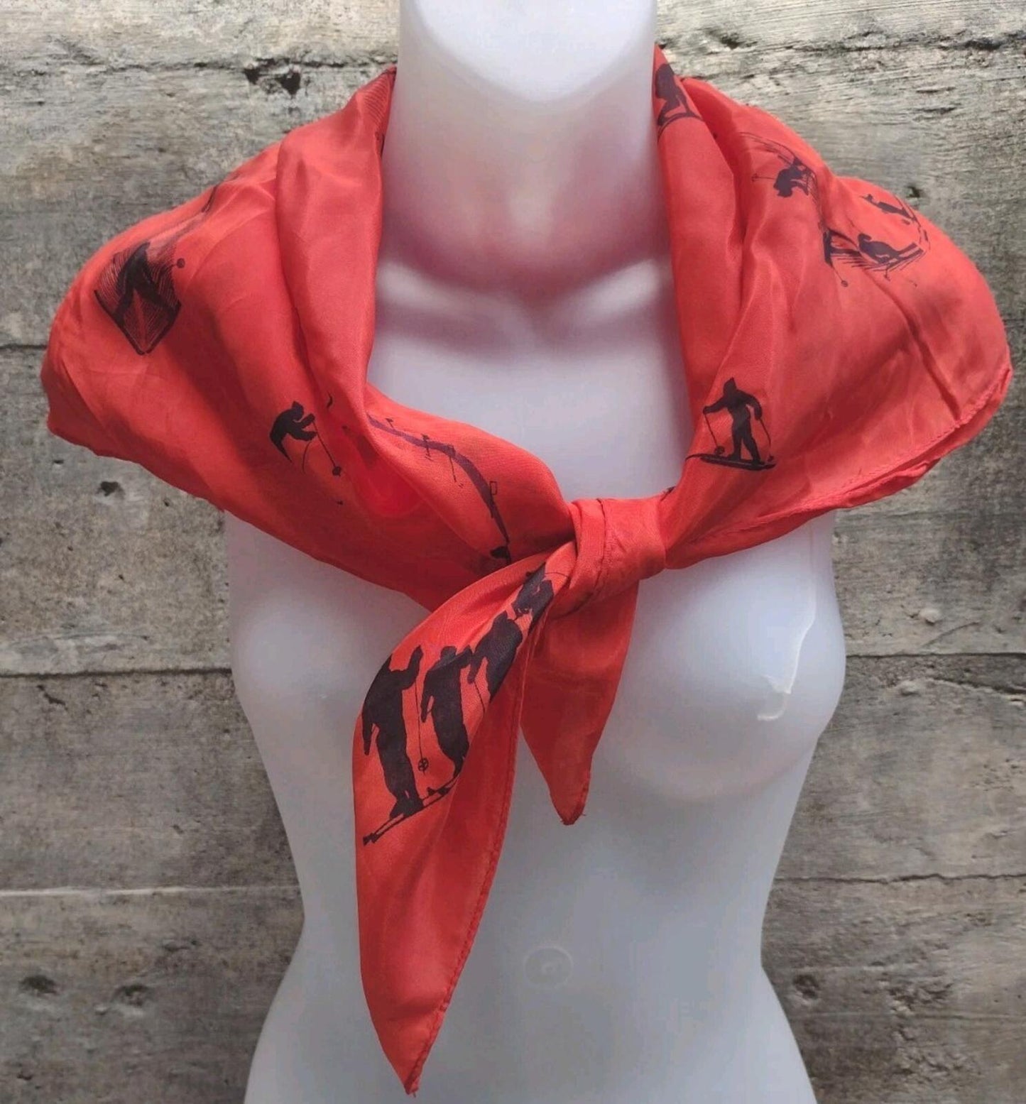 Vintage Schiheil Sporta Ski Scarf Red 1950s Alpine Winter Graphic Retro Lodge