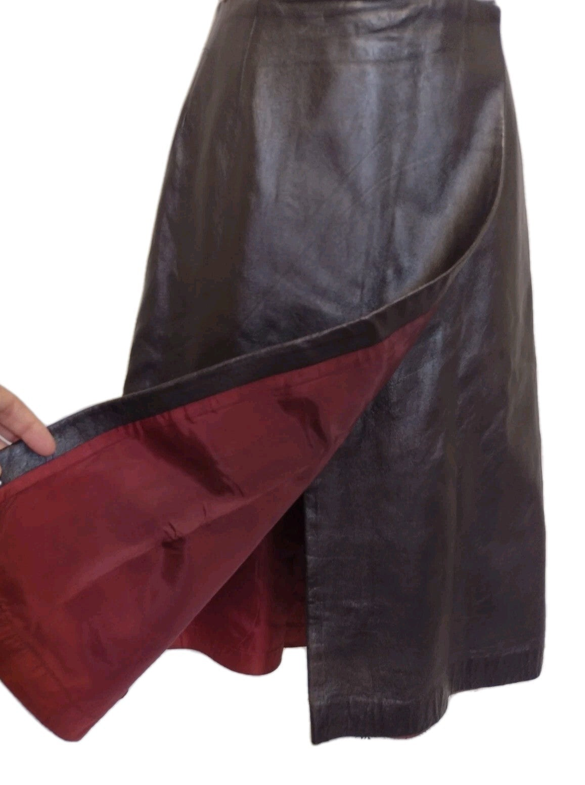 Vintage 70s Brown Leather Wrap Midi Skirt A-Line Boho Western Dark Academia