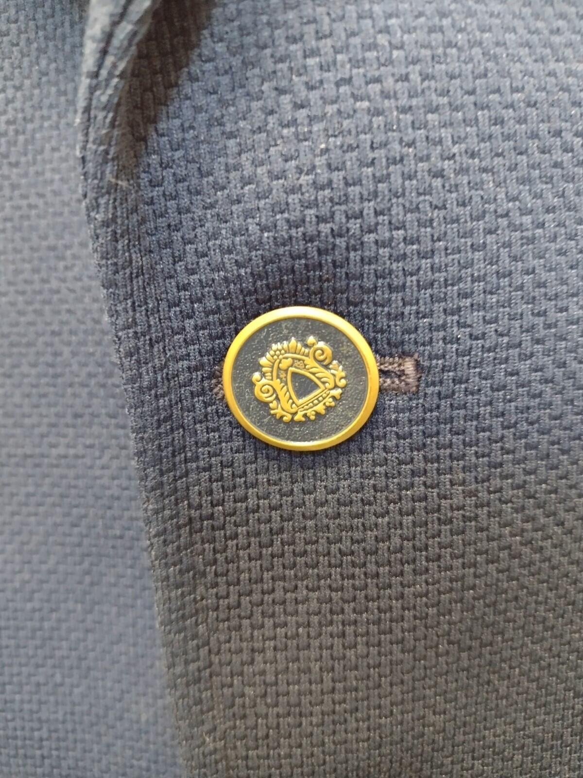 VTG 60s McGregor Navy Poly Blazer 2 Button Gold Crest 44R