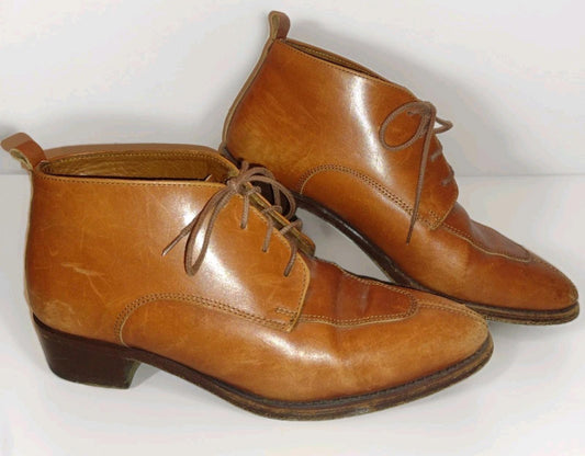 Vintage J. Peterman Leather Ankle Booties Made in Italy Tan Lace-Up Sz 5.5B