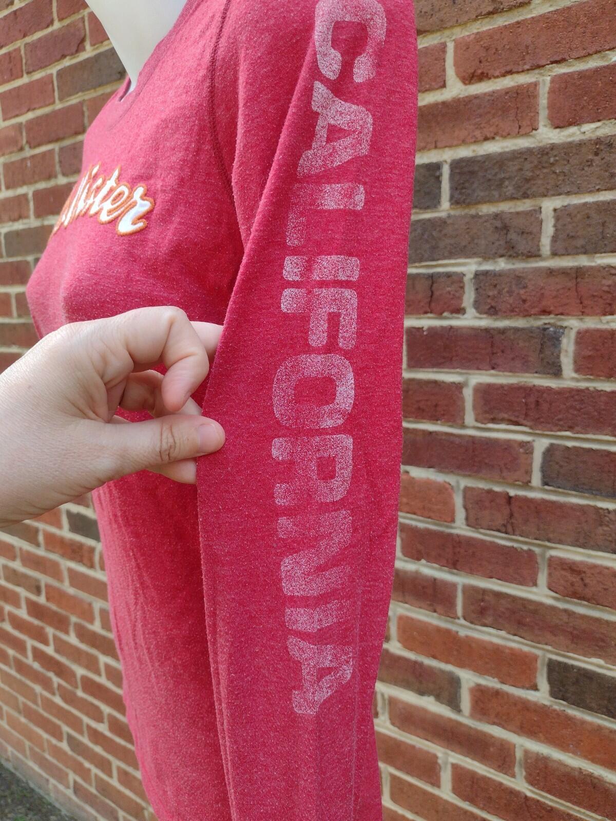 Hollister Red Graphic Long Sleeve Tee Logo Sleeve Y2K Fitted Women’s L