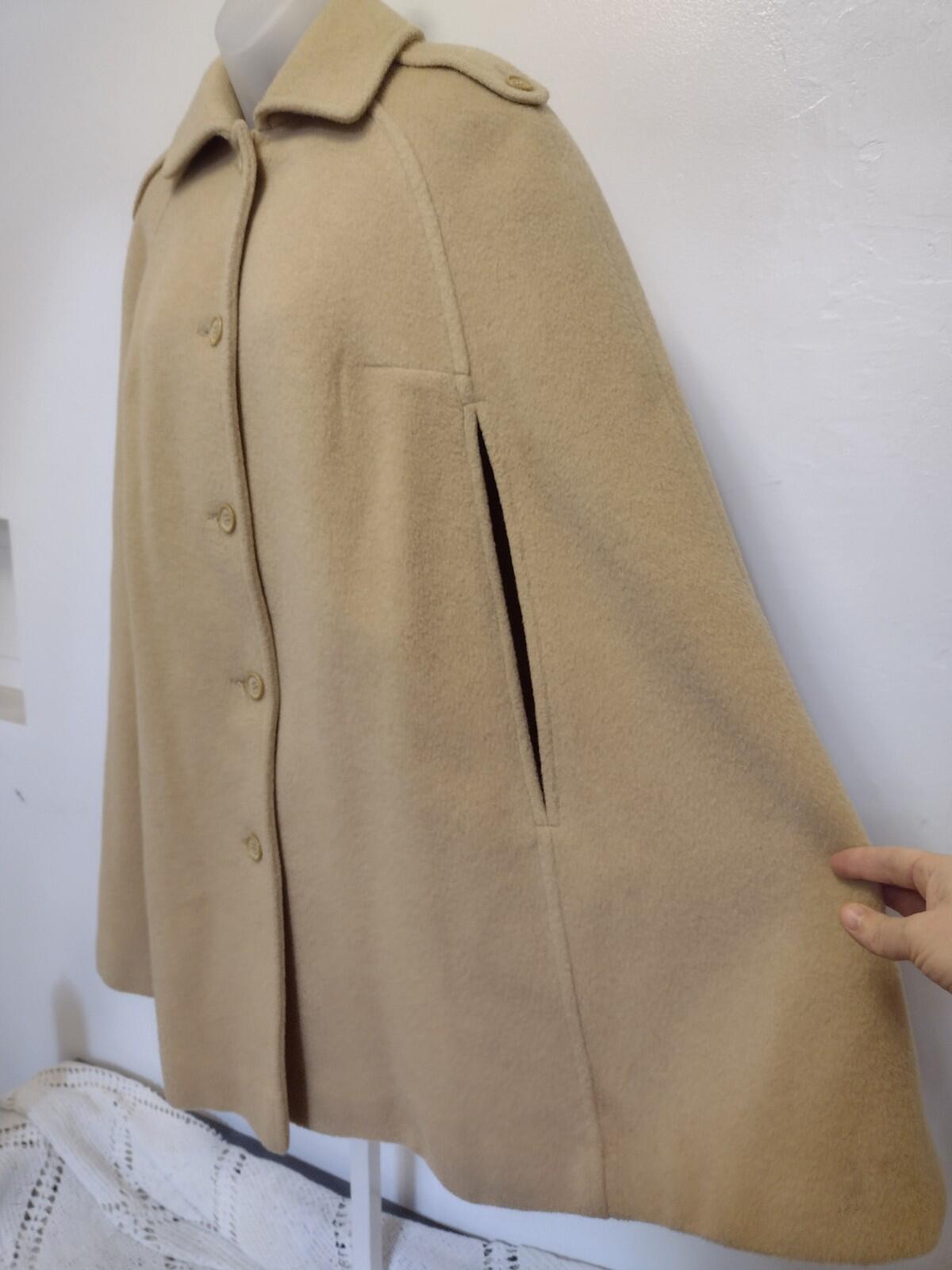 VTG 70s Pendleton 100% Virgin Wool Camel Cape Coat Arm Slits Satin Lined Sz 14