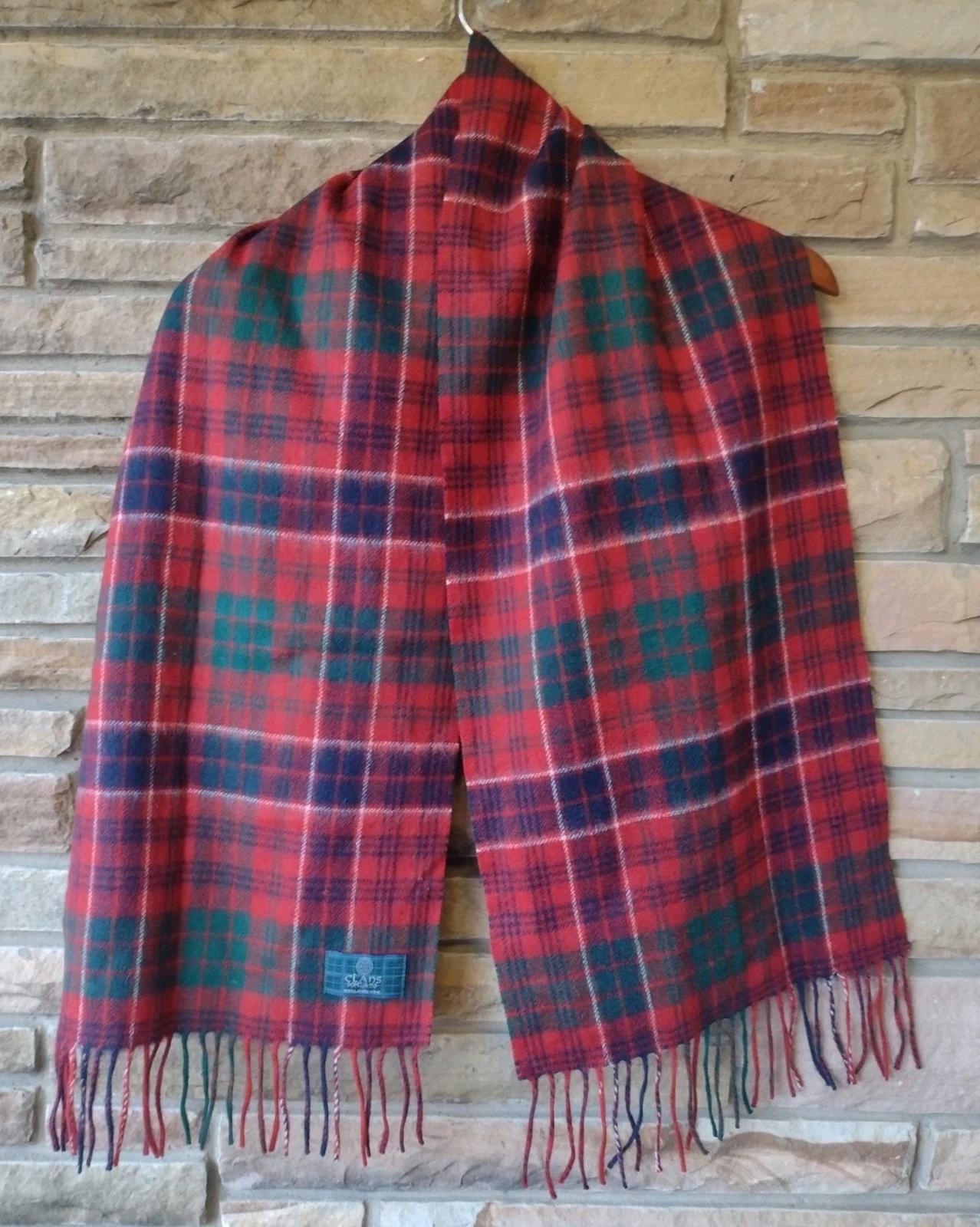 Clans Scotland Red Tartan Plaid Scarf 100% Lambswool Fringe Scarf 56 X 12 in