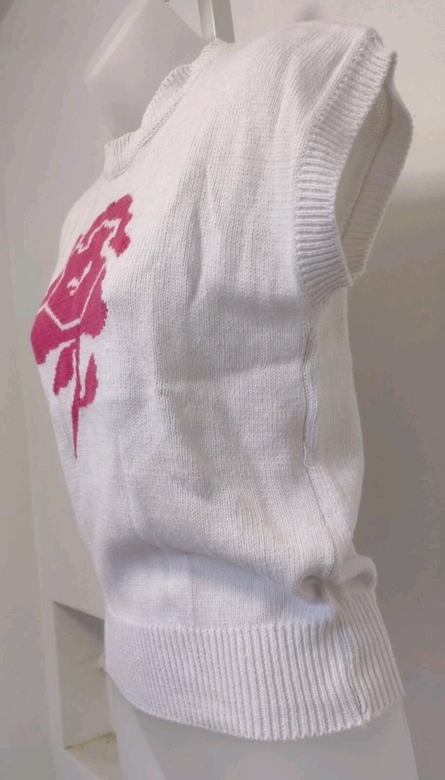 Vintage 80s David Brett Rose Intarsia Sweater Ramie Cotton Korea Short Sleeve M