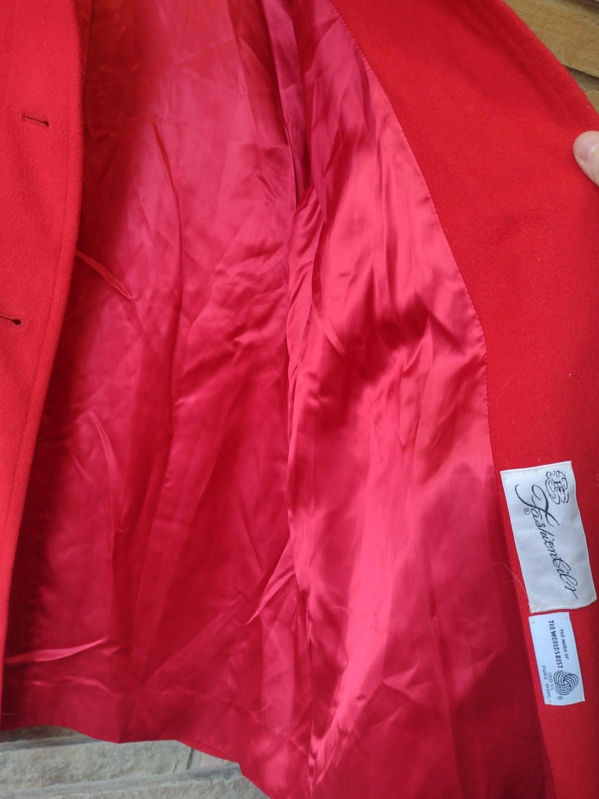 1970s Red Wool Single-Breasted Coat ILGWU Union Made USA Wool Satin Lined S/M -W
