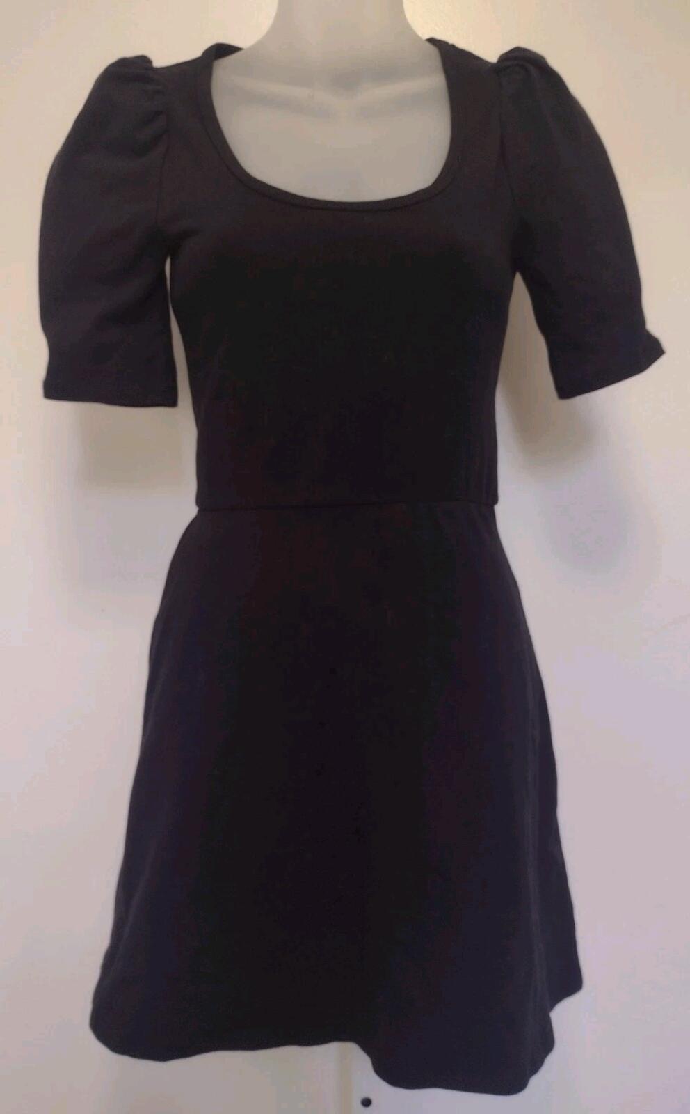Reformation Elisha Puff Sleeve Stretch Cotton Mini Skater Dress Black Size XS