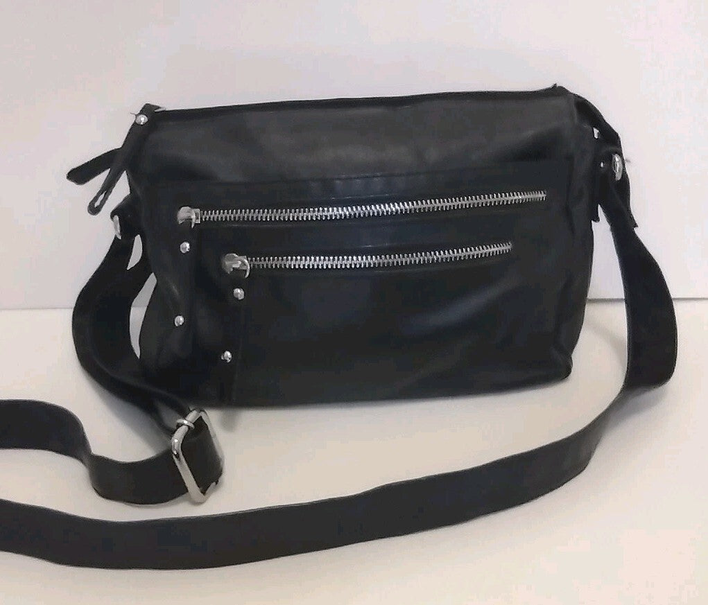Vintage Great American Leather Works Black Leather Crossbody Organizer Purse Y2K