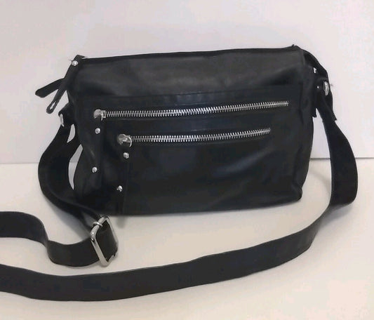 Vintage Great American Leather Works Black Leather Crossbody Organizer Purse Y2K