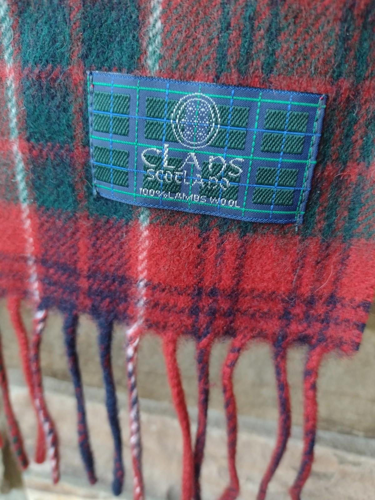 Clans Scotland Red Tartan Plaid Scarf 100% Lambswool Fringe Scarf 56 X 12 in