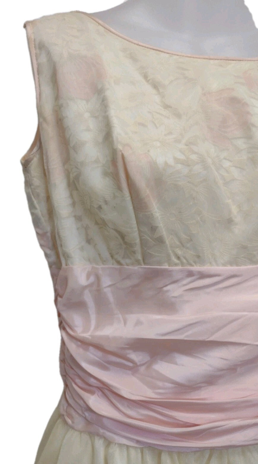 VTG 1960s Handmade Floral Chiffon Party Dress Pink Ivory Tea Garden Wedding M