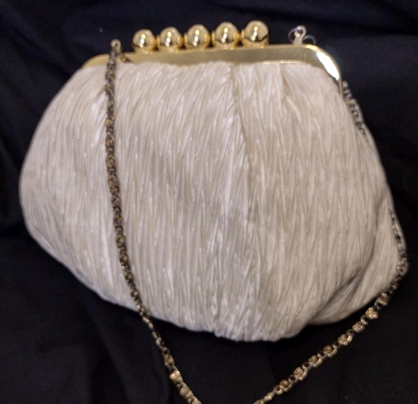 Set Of 2 Satin Frame Bag & Beaded Hong Kong Clutch Gold Chain Evening Purse 60s+