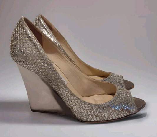 Vintage Jimmy Choo Mirror Sparkle Wedge Heels Sz 36 / 5.5