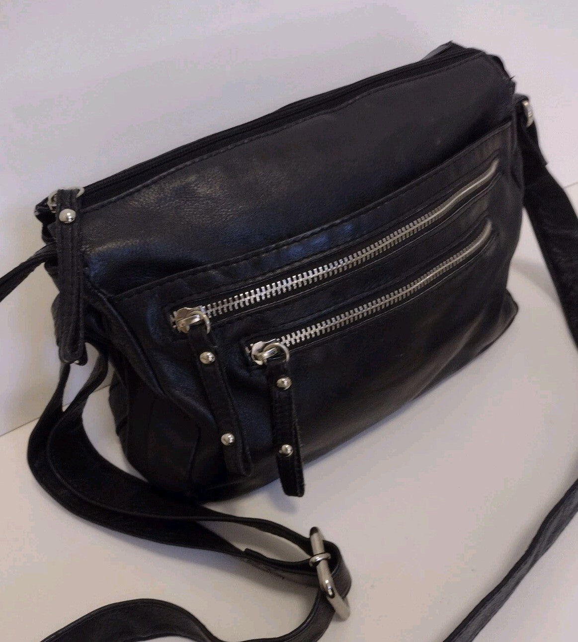 Vintage Great American Leather Works Black Leather Crossbody Organizer Purse Y2K