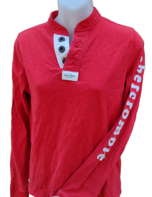 Abercrombie Kids XL Red Henley Top Logo Sleeve Y2K Fitted Women Girls