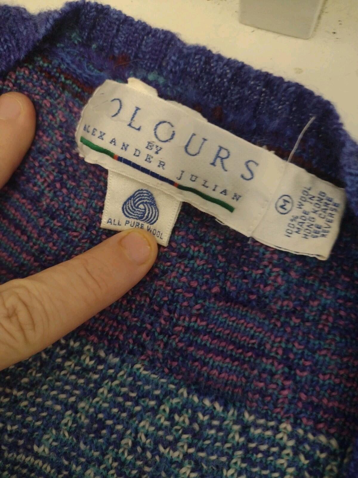 Vintage 80s Colours by Alexander Julian Wool Cardigan Double Breasted M HK